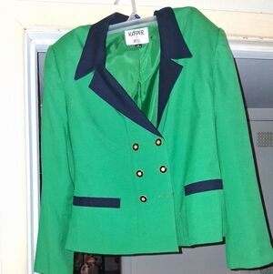 Kasper Emerald and Black Double-Breasted Blazer, And Black Long Matching Skirt